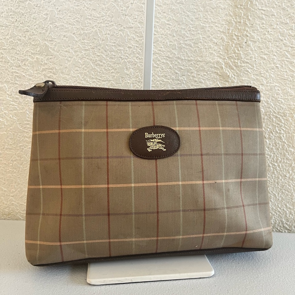Burberry Brown Toiletry Bag with Plaid Pattern